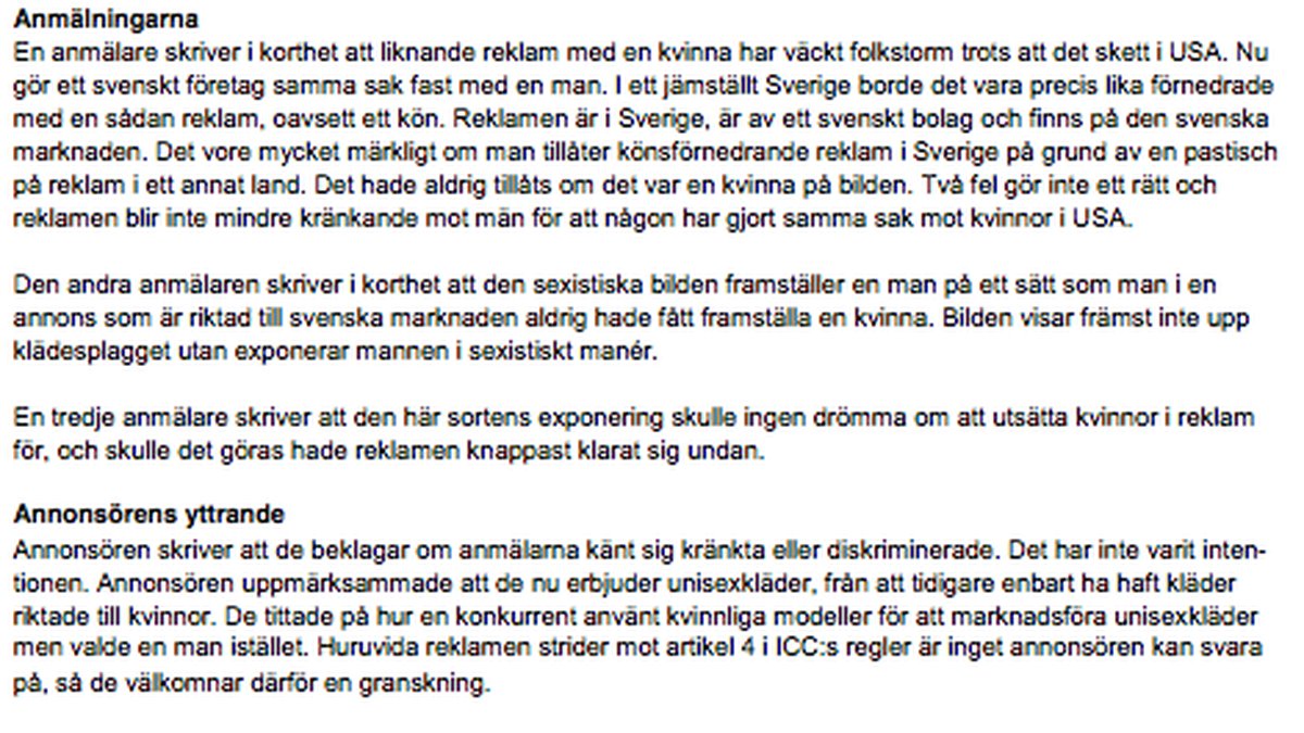 Klädföretaget fälldes för könsdiskriminerande reklam – mot män