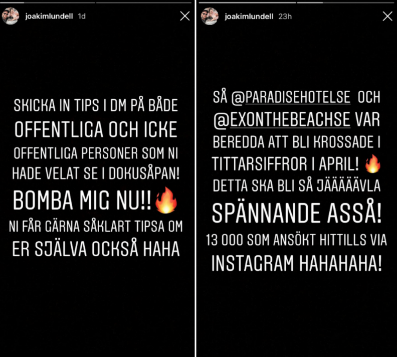 Joakim Lundells Instastory Joakim Lundells Instastory