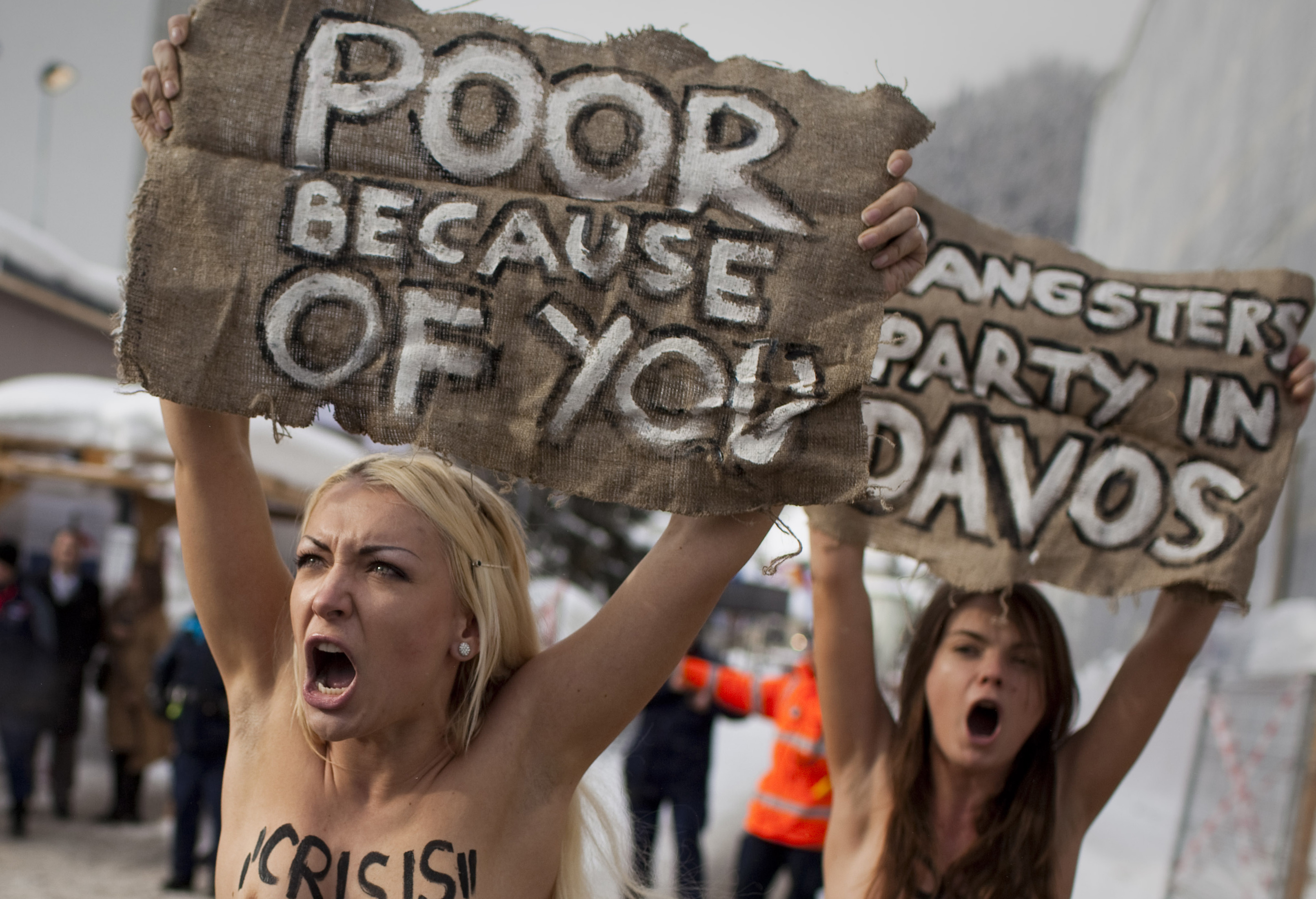Ekonomi, Demonstration, Protester, naken, Nakna, Politik, Davos, World Economic Forum, Schweiz