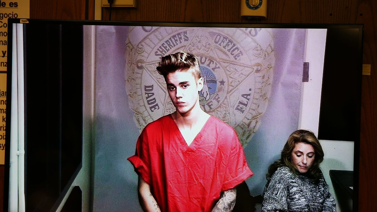 Bieber när han greps.