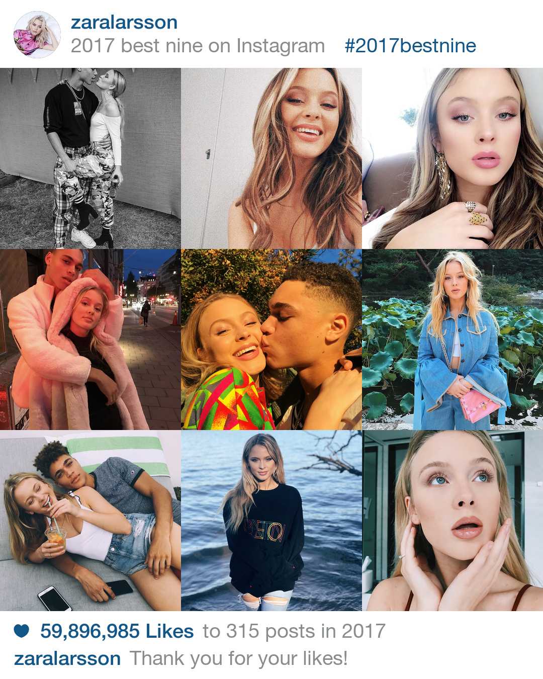 Zara Larsson fick många likes på Instagram. Zara Larsson fick många likes på Instagram.