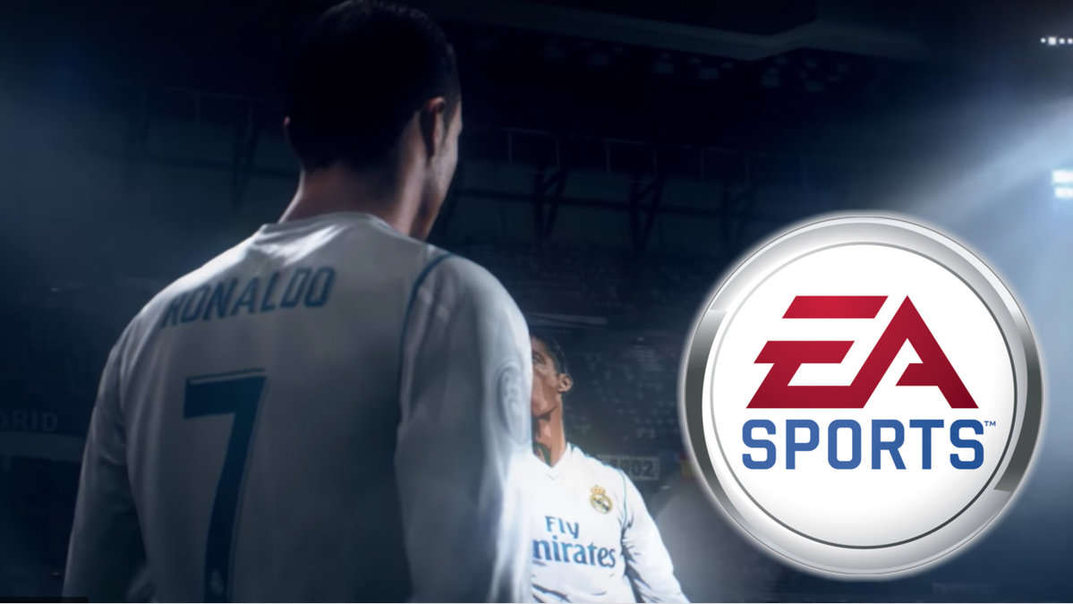 Bild från spelet på Cristiano Ronaldo, EA-loggan.