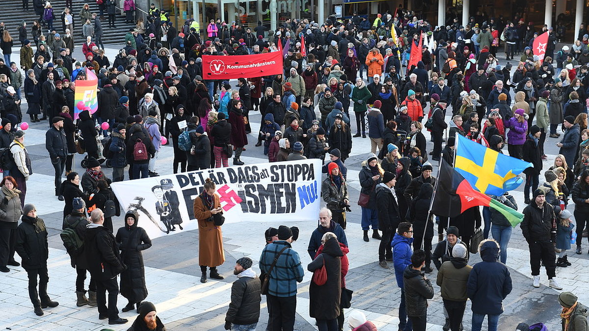Motdemonstrationen på Sergels torg. 
