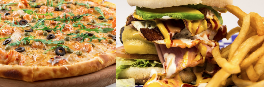 pizza och hamburgare pizza och hamburgare