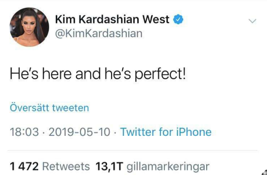 Kim Kardashian West har fått sin fjärde son. Kim Kardashian West har fått sin fjärde son.