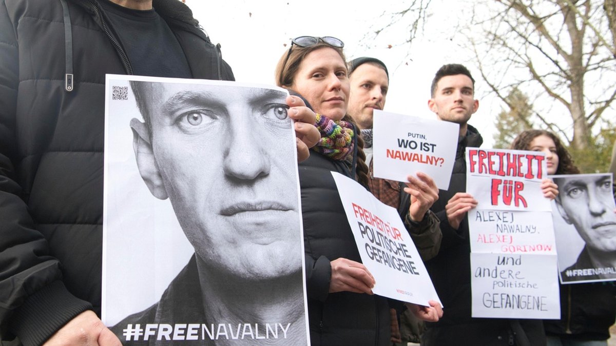 I lördags demonstrerade en grupp människor utanför Rysslands ambassadör i Berlins hem, med krav om att Aleksej Navalnyj bör släppas fri.