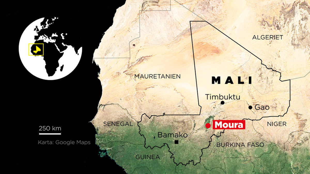 Ryska soldater anklagas för övergrepp i byn Moura i Mali.