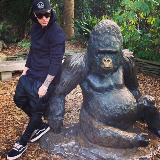 Justin Bieber var på zoo och passade på att posera med en apa. Justin Bieber var på zoo och passade på att posera med en apa.