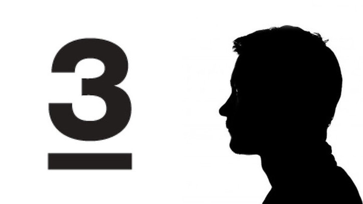 TV3:s logga och en svart silhuett av en man.