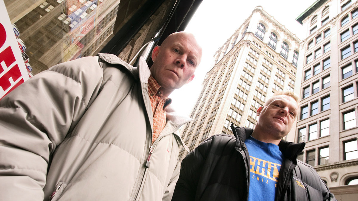 Erasure i New York 2005. Vince Clarke till vänster i beige jacka. Arkivbild.