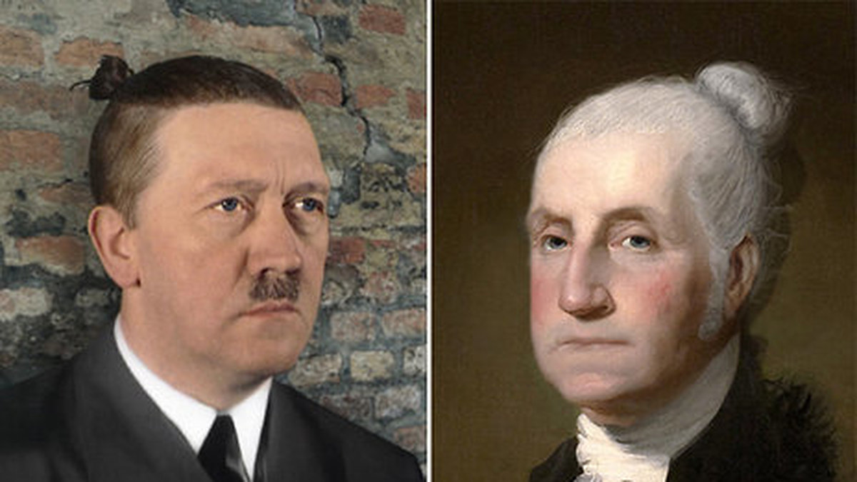 Hitler ser lika löjlig ut som vanligt. George Washington såg dock rätt bra ut i sin bun. 