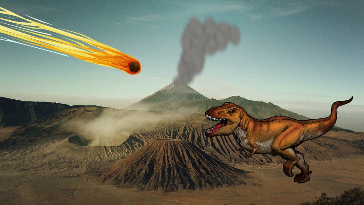 Dinosaurierna drabbades av både vulkanutbrott OCH en jättestor meteorit. Otur!