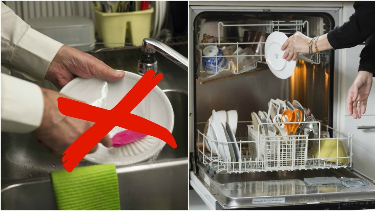 Nej, det är inte rätt att skölja av disken innan du lägger den i maskinen.