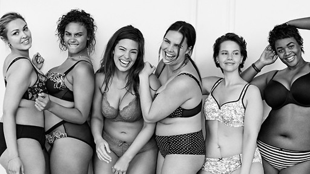 Modellerna Ashley Graham, Marquita Pring, Candice Huffine, Victoria Lee, Justine Legault och Elly Mayday poserar i Lane Bryants vårkampanj "I'm no angel". Kampanjen var en motvikt till hur Victoria Secrets kampanjer brukar se ut.