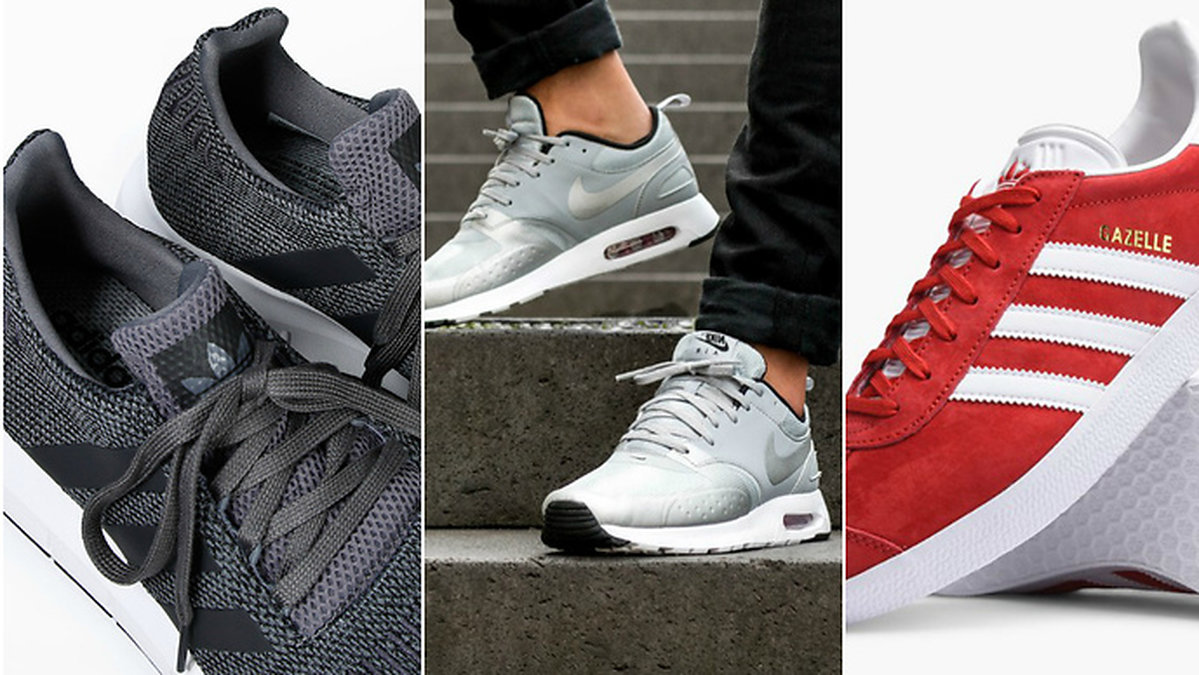 Collage med sneakers från Adidas och Nike. 